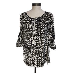 Michael Kors Women's Black & White Blouse with roll-tab sleeves Size S